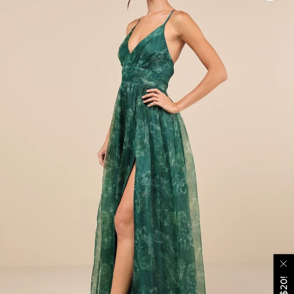 Lulus Romance That Wows Green Floral Print Organza Maxi Dress - Size S - Picture 4 of 4